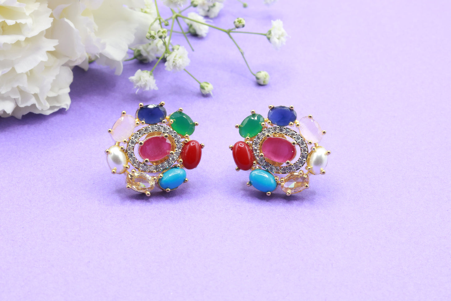 Stunning Navaratna Stone Earring