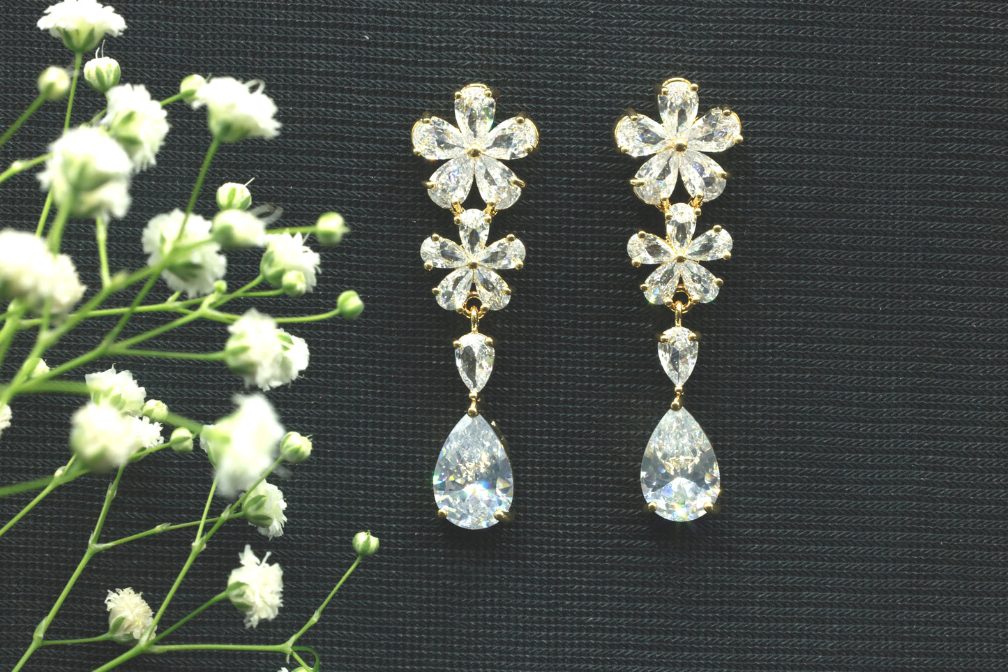 White Stone Drop Earrings