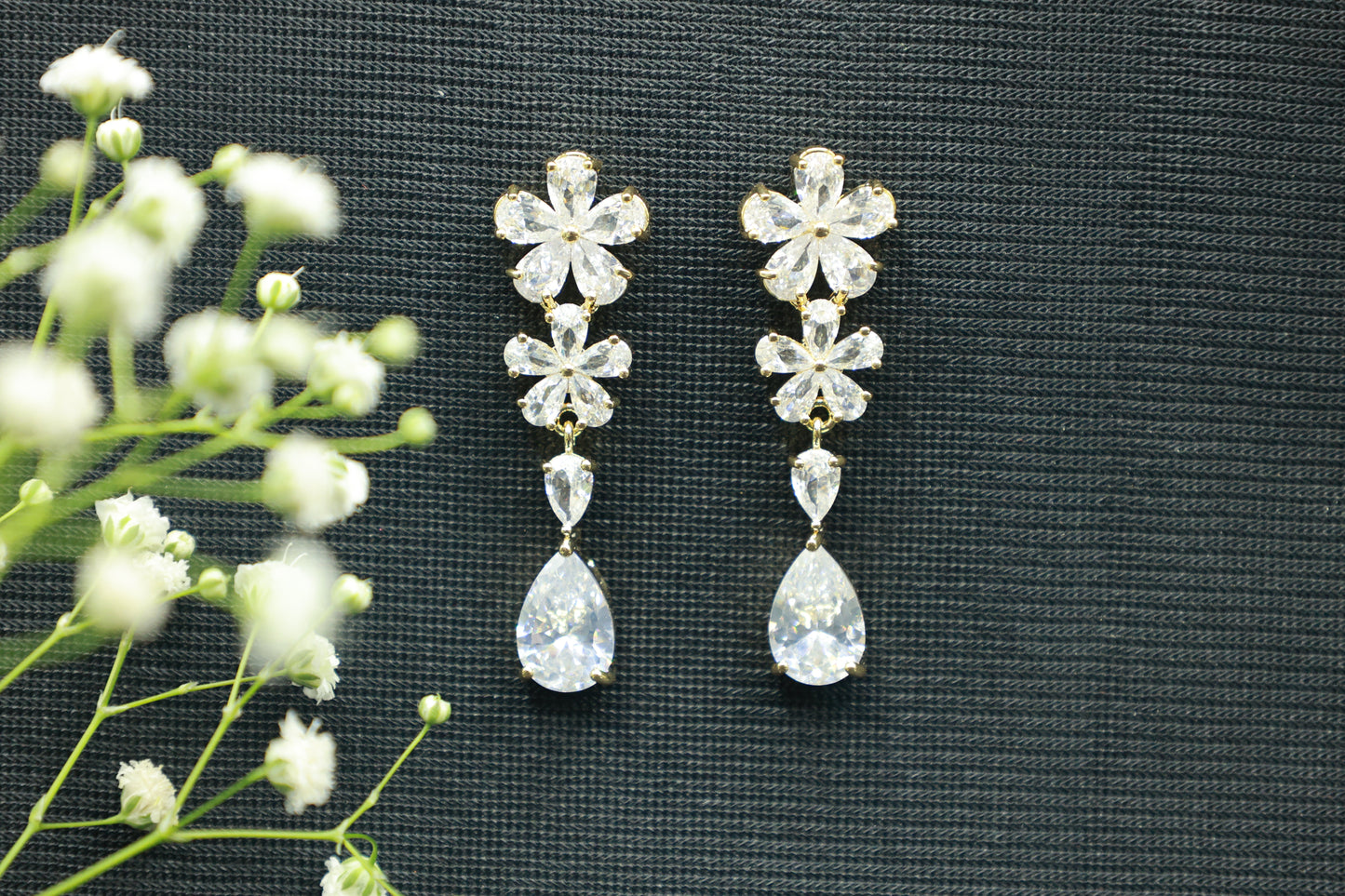 White Stone Drop Earrings