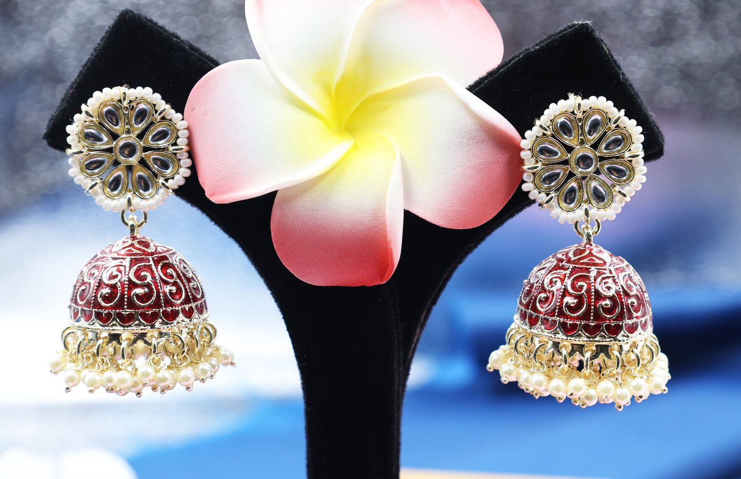 Kundan Beads Earring With Gold Plating Maroon
