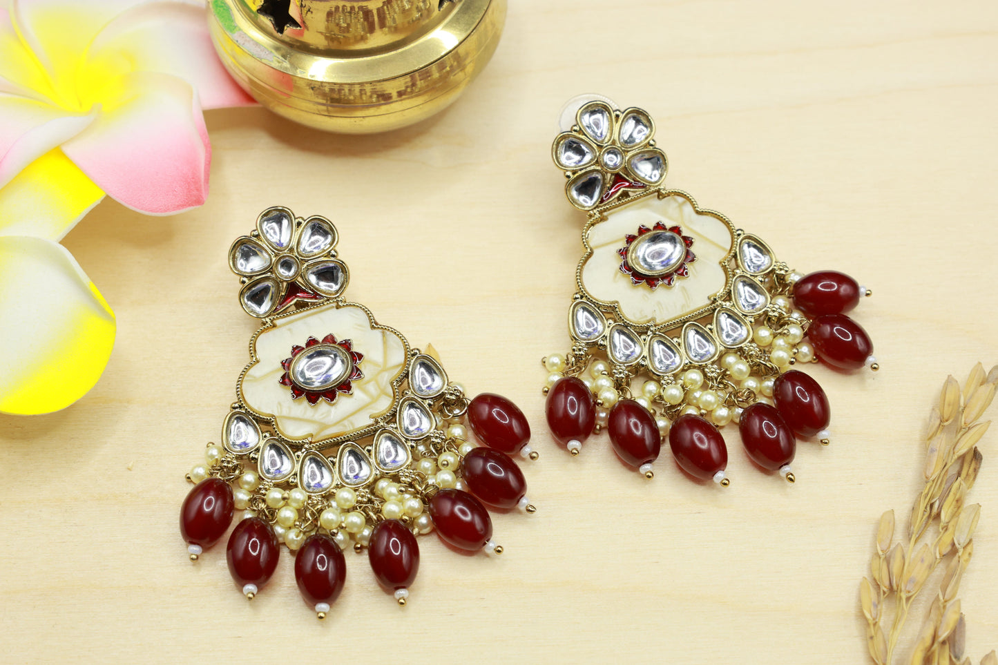 Kundan Beads Earring With Gold Plating