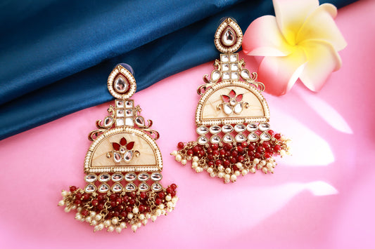 Kundan beaded Chandbali earring with pearl droplets