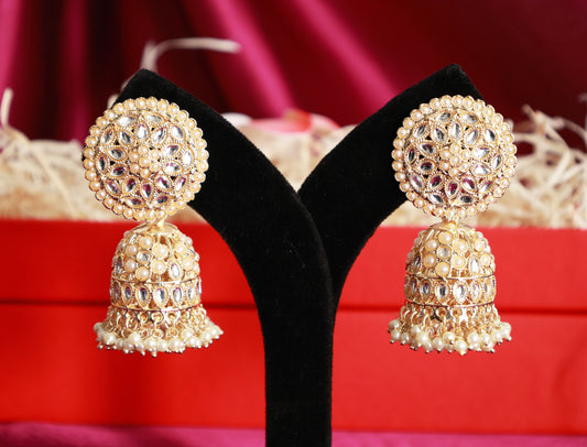 Pearl Bloom Jhumkas with kundan stones