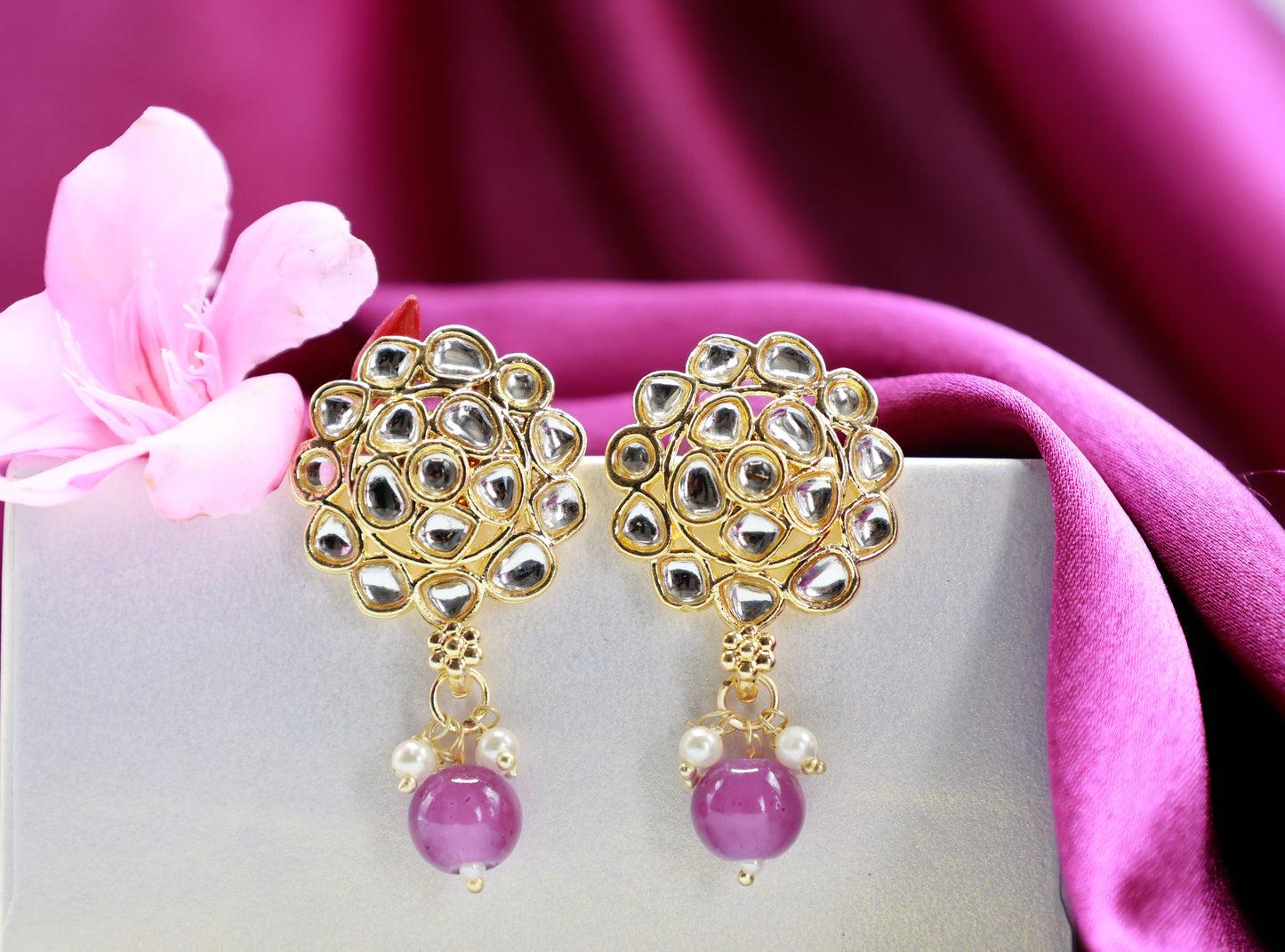 Gold Toned Kundan Studded Drop Earring