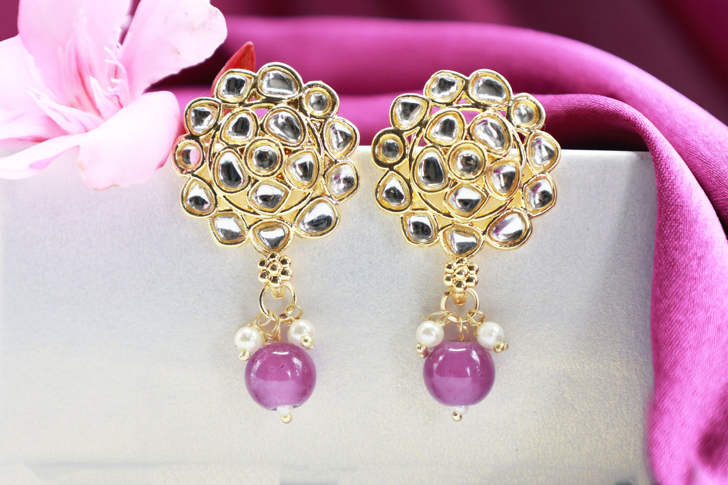 Gold Toned Kundan Studded Drop Earring