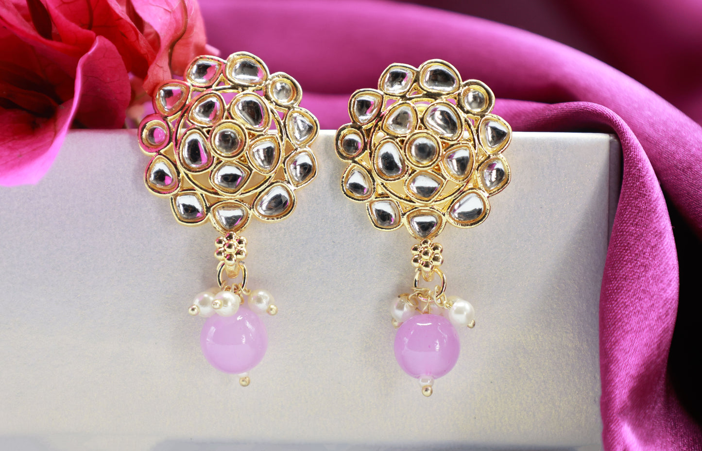 Gold Toned Kundan Studded Drop Earring