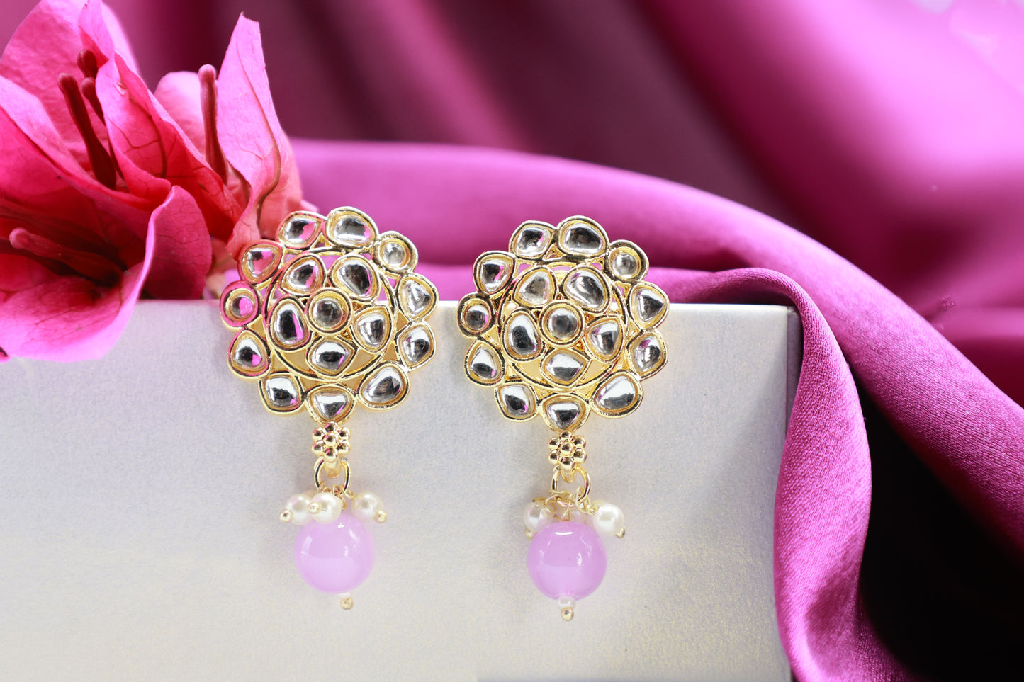 Gold Toned Kundan Studded Drop Earring