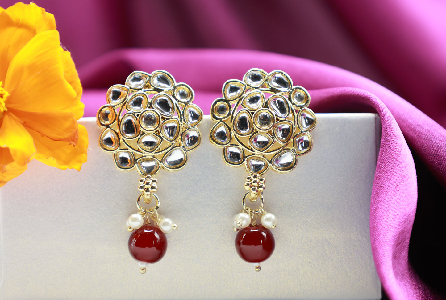 Gold Toned Kundan Studded Drop Earring