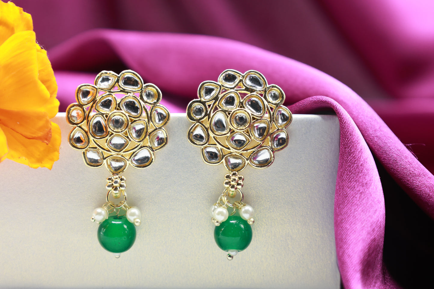 Gold Toned Kundan Studded Drop Earring