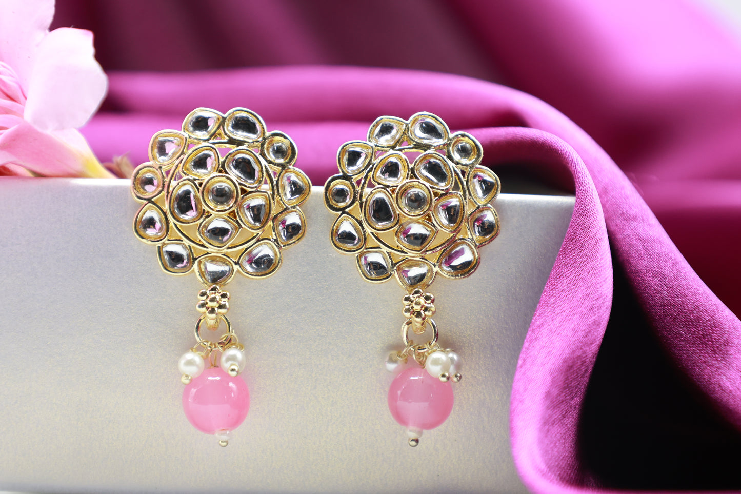 Gold Toned Kundan Studded Drop Earring