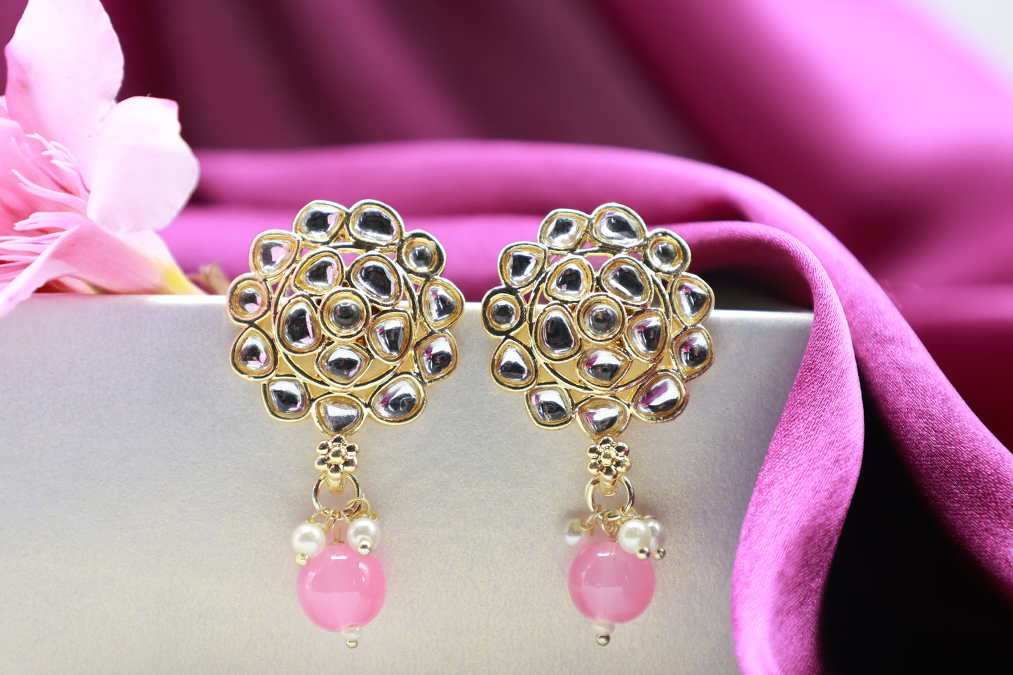 Gold Toned Kundan Studded Drop Earring