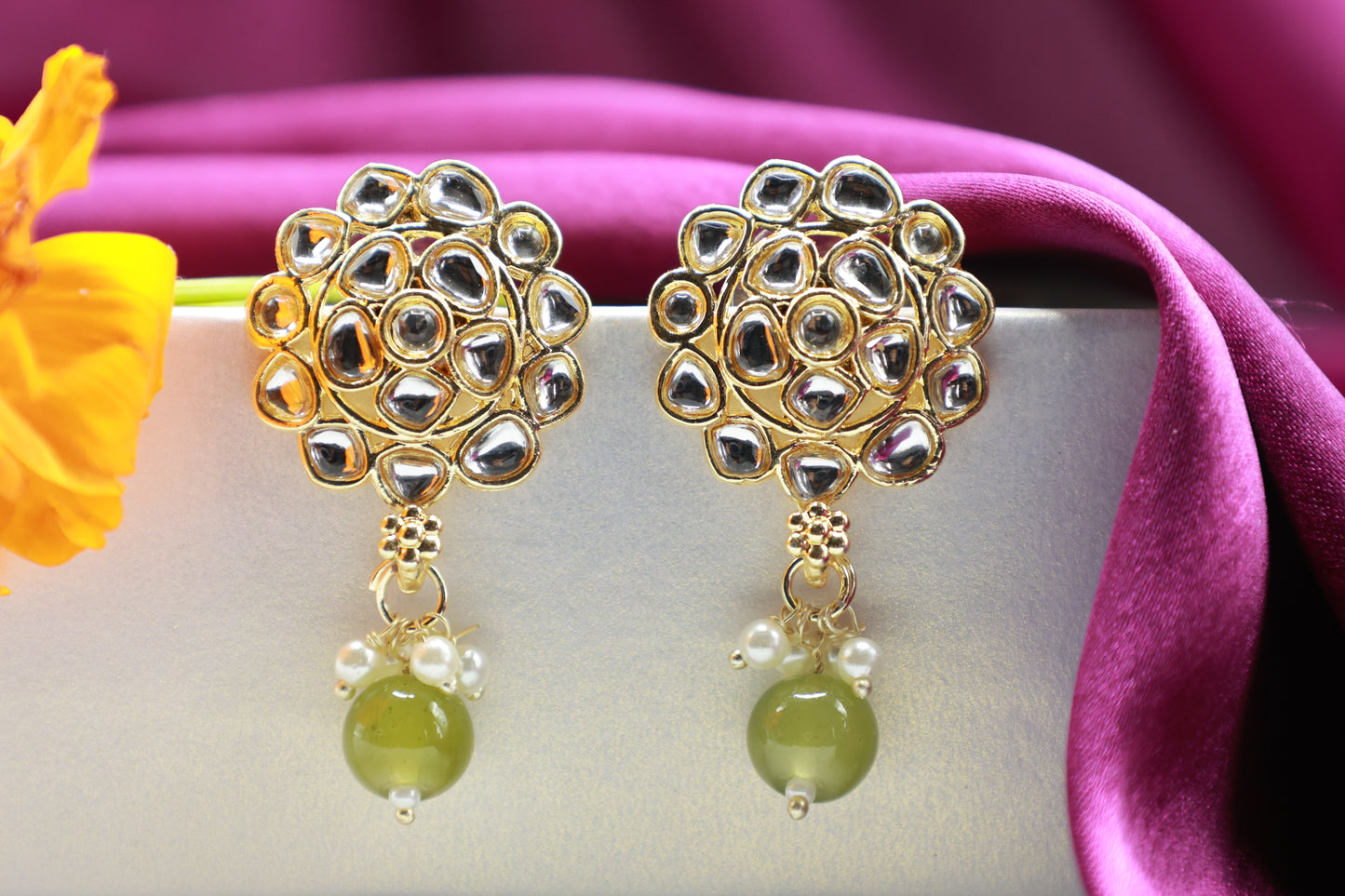 Gold Toned Kundan Studded Drop Earring