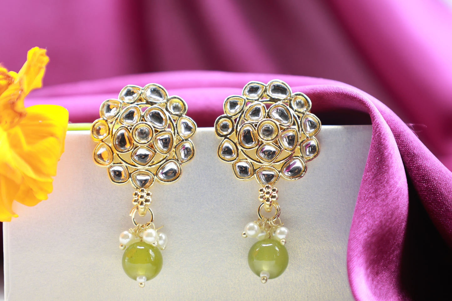 Gold Toned Kundan Studded Drop Earring