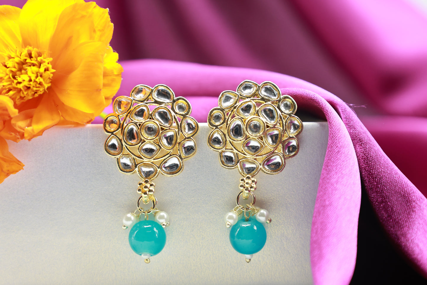 Gold Toned Kundan Studded Drop Earring