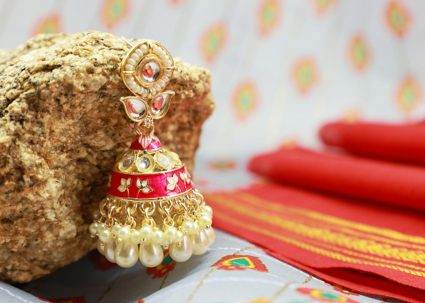 Pink Meenakari with Kundan and Pearl Jhumka