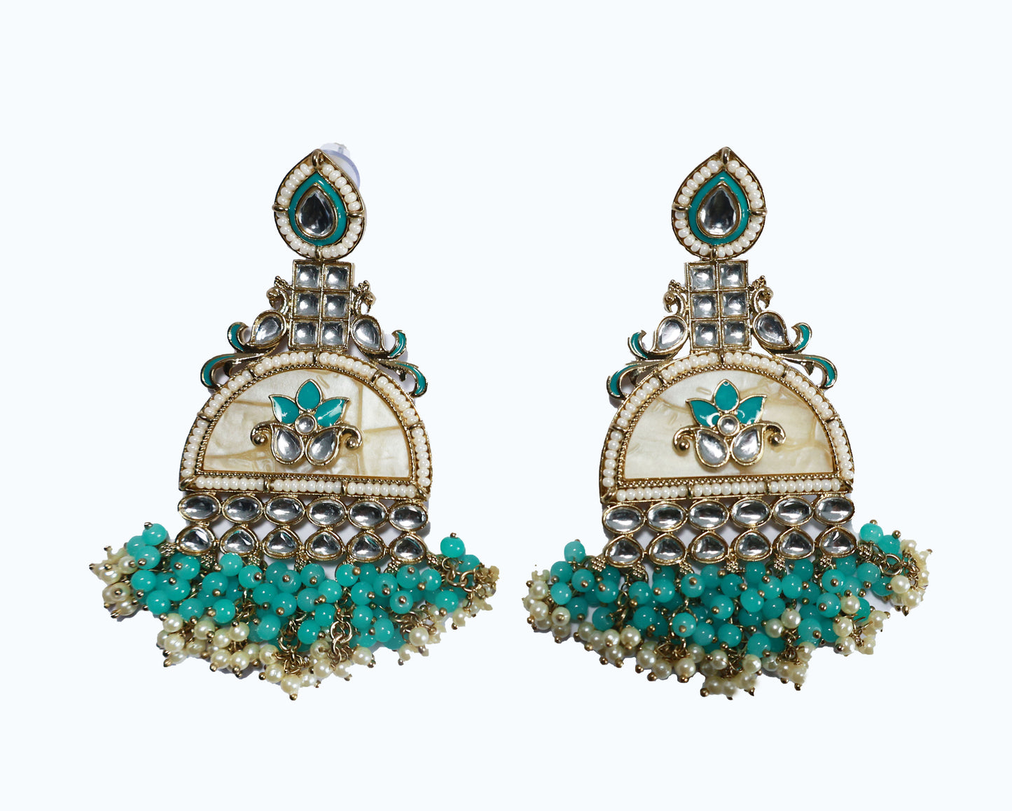 Kundan beaded Chandbali earring with pearl droplets