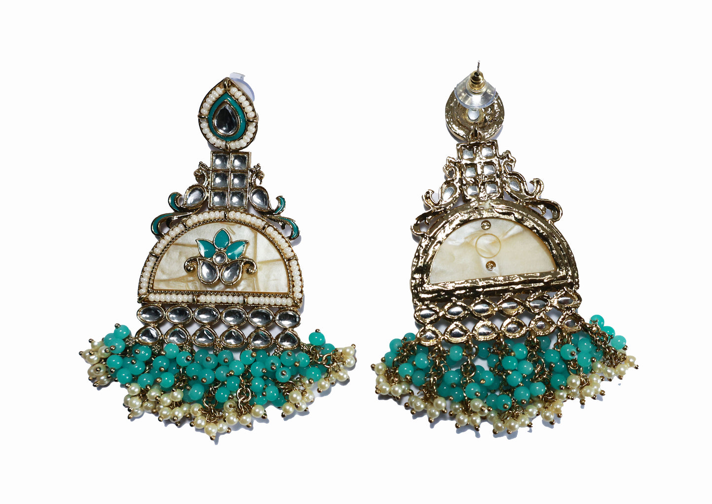 Kundan beaded Chandbali earring with pearl droplets