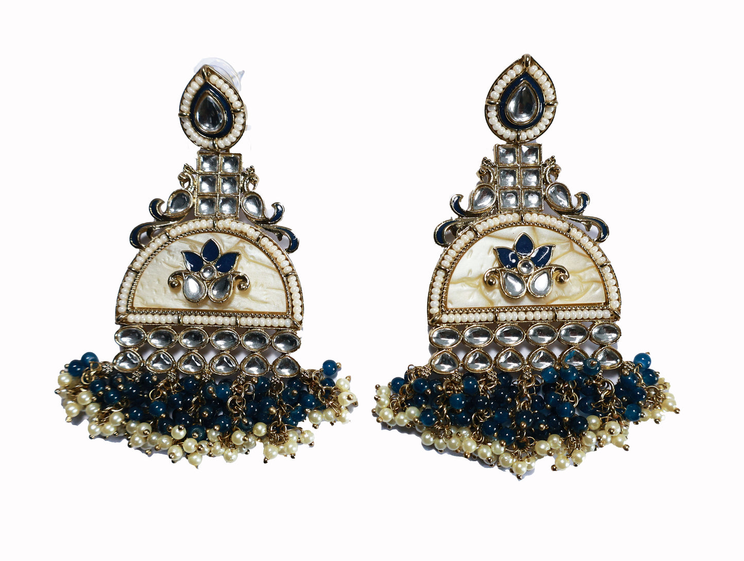 Kundan beaded Chandbali earring with pearl droplets