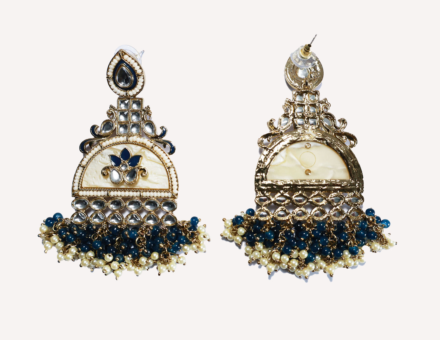 Kundan beaded Chandbali earring with pearl droplets