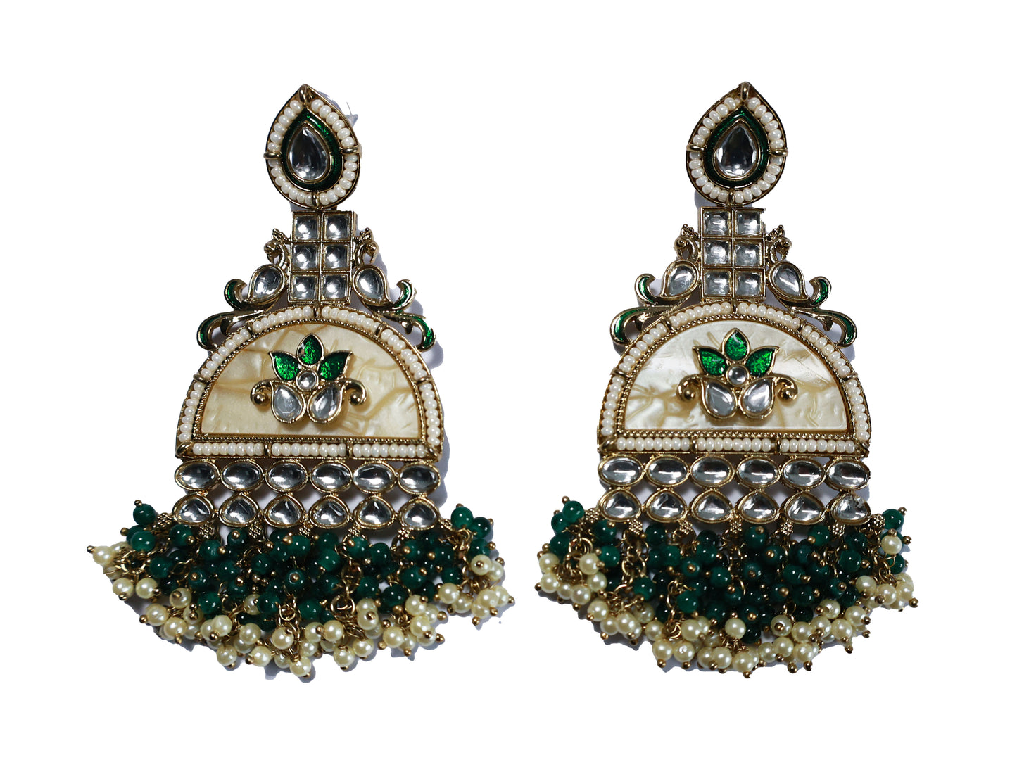 Kundan beaded Chandbali earring with pearl droplets