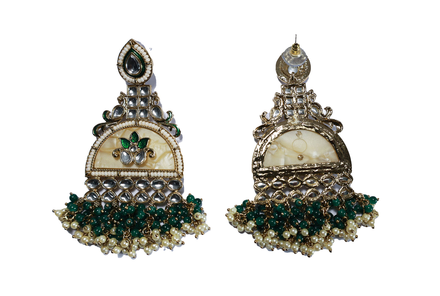 Kundan beaded Chandbali earring with pearl droplets