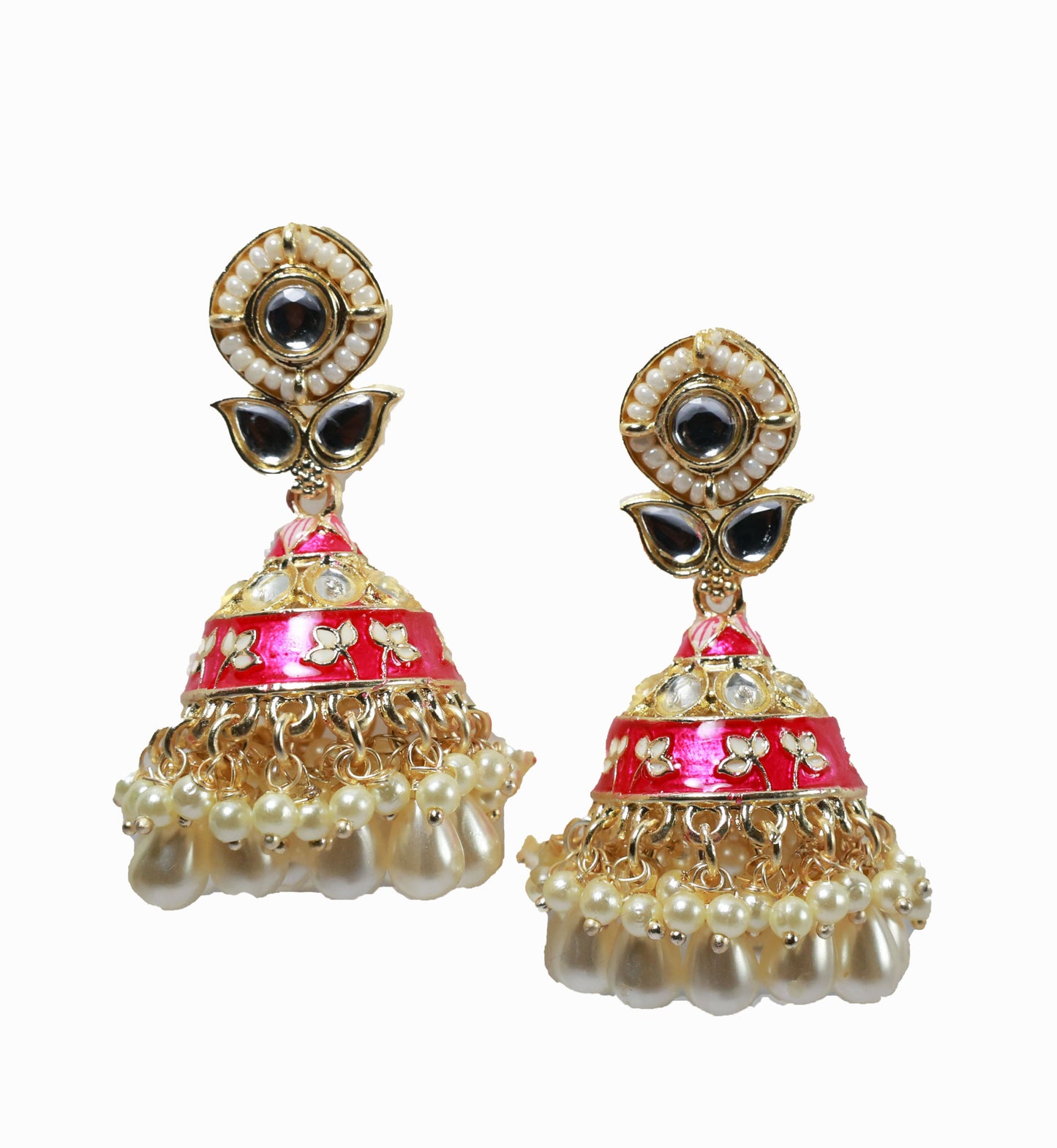 Pink Meenakari with Kundan and Pearl Jhumka