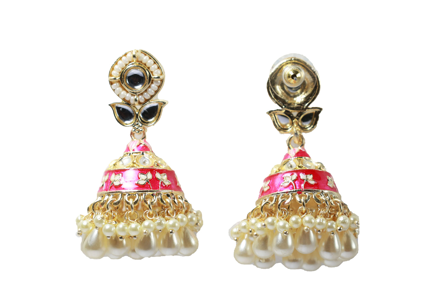 Pink Meenakari with Kundan and Pearl Jhumka