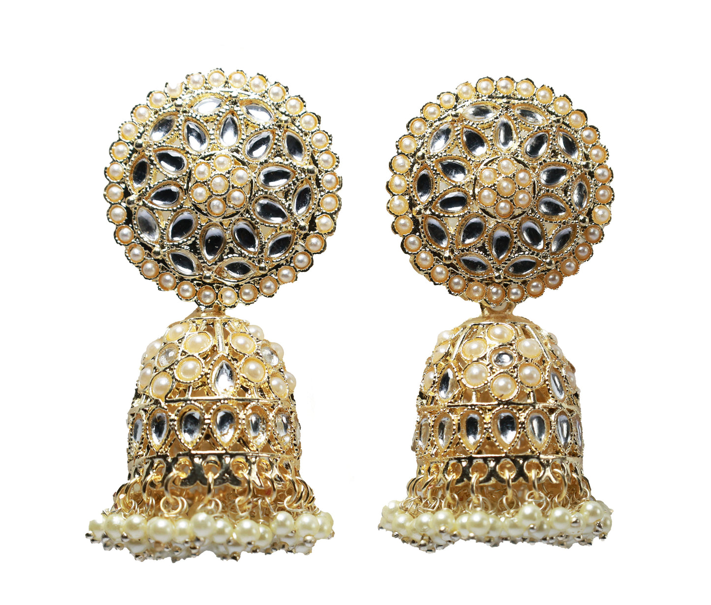 Pearl Bloom Jhumkas with kundan stones