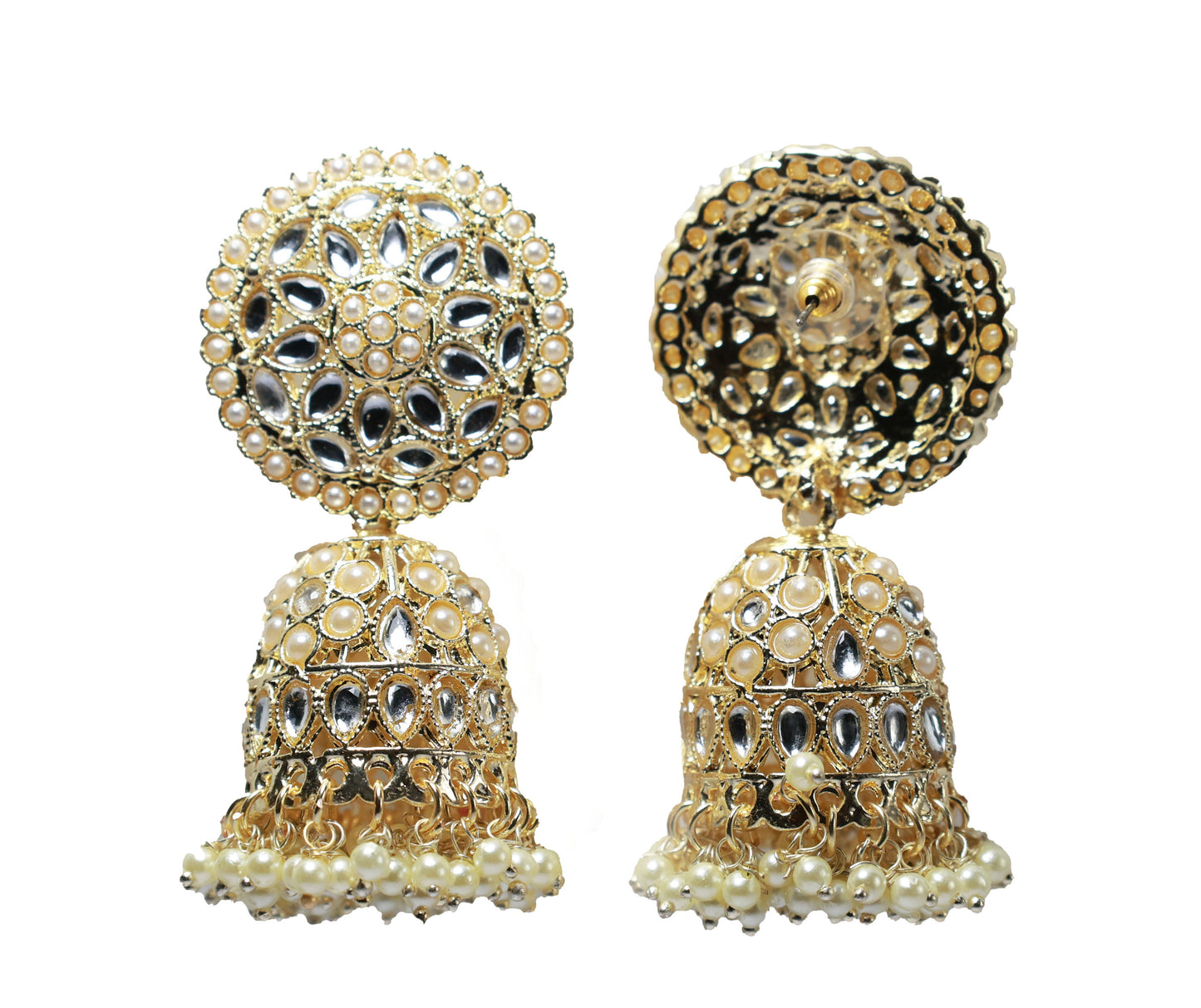 Pearl Bloom Jhumkas with kundan stones