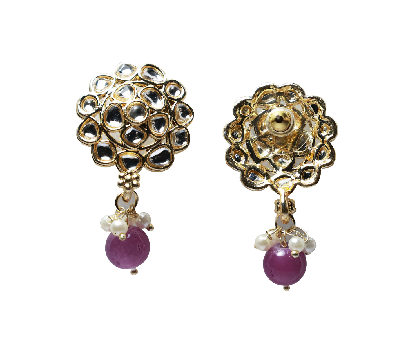 Gold Toned Kundan Studded Drop Earring