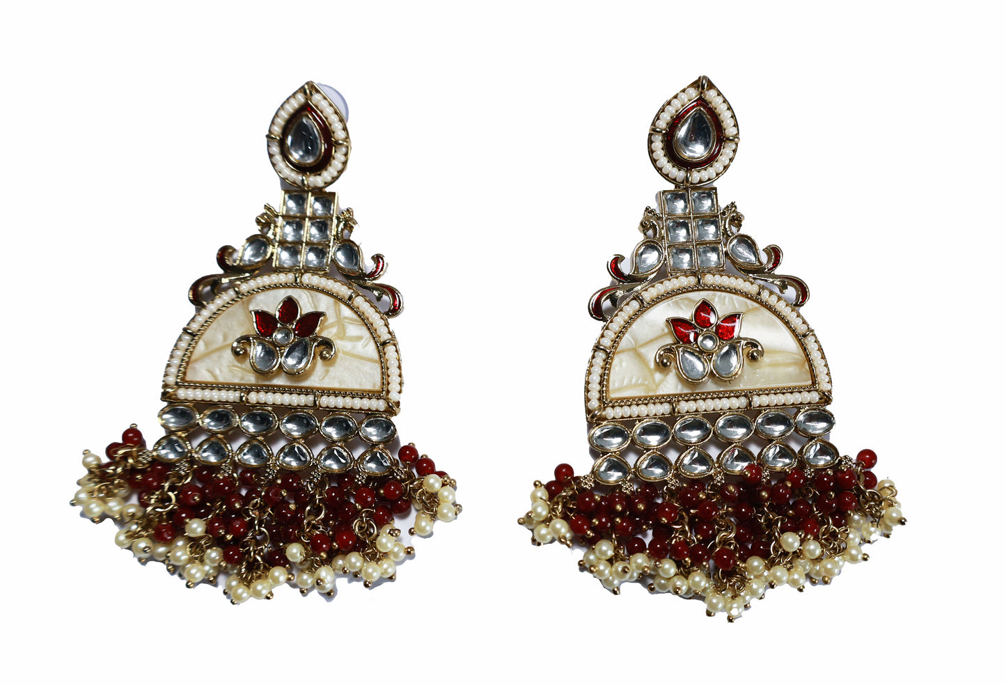 Kundan beaded Chandbali earring with pearl droplets