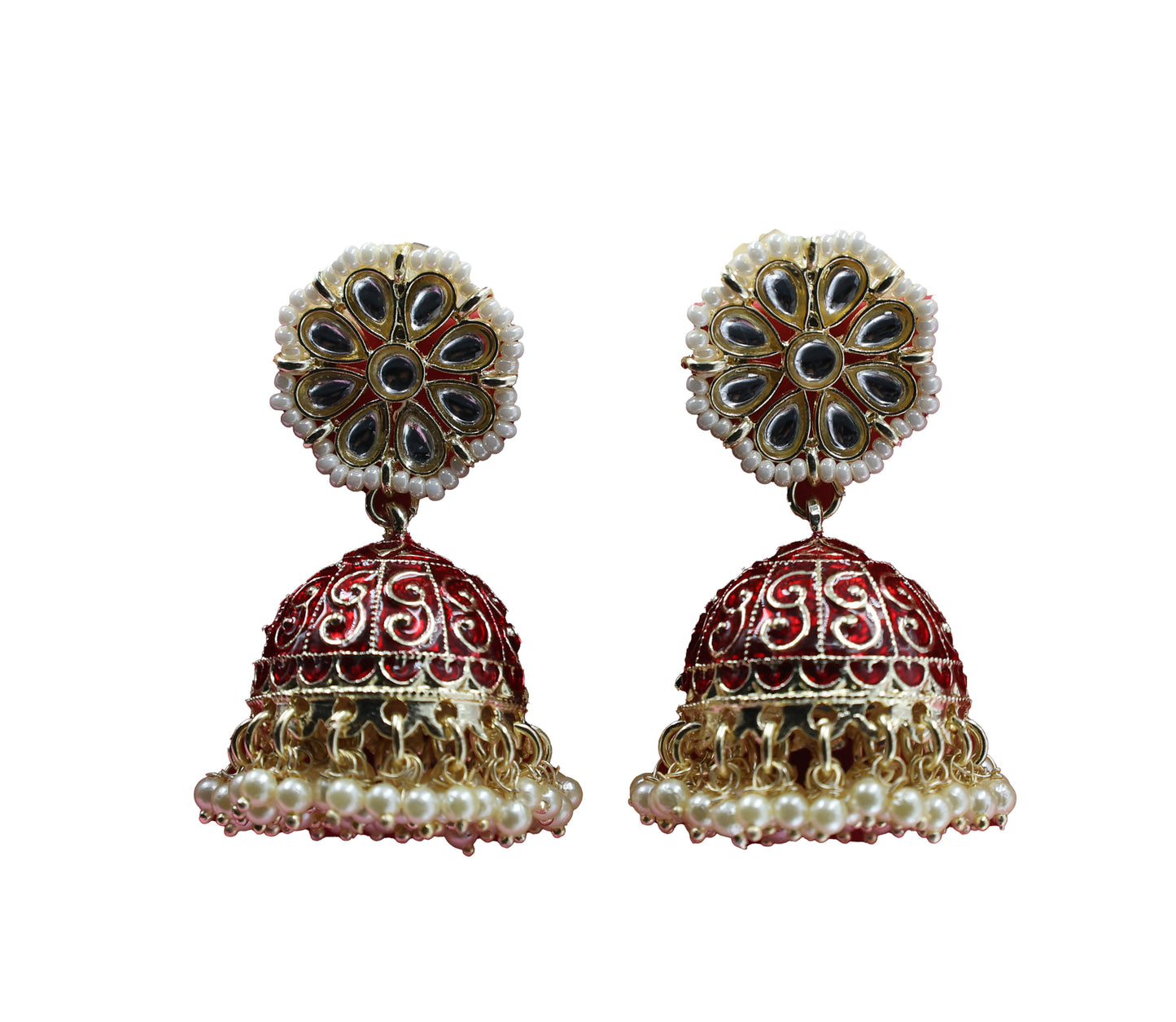 Kundan Beads Earring With Gold Plating Maroon