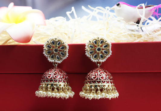 Kundan Beads Earring With Gold Plating Maroon