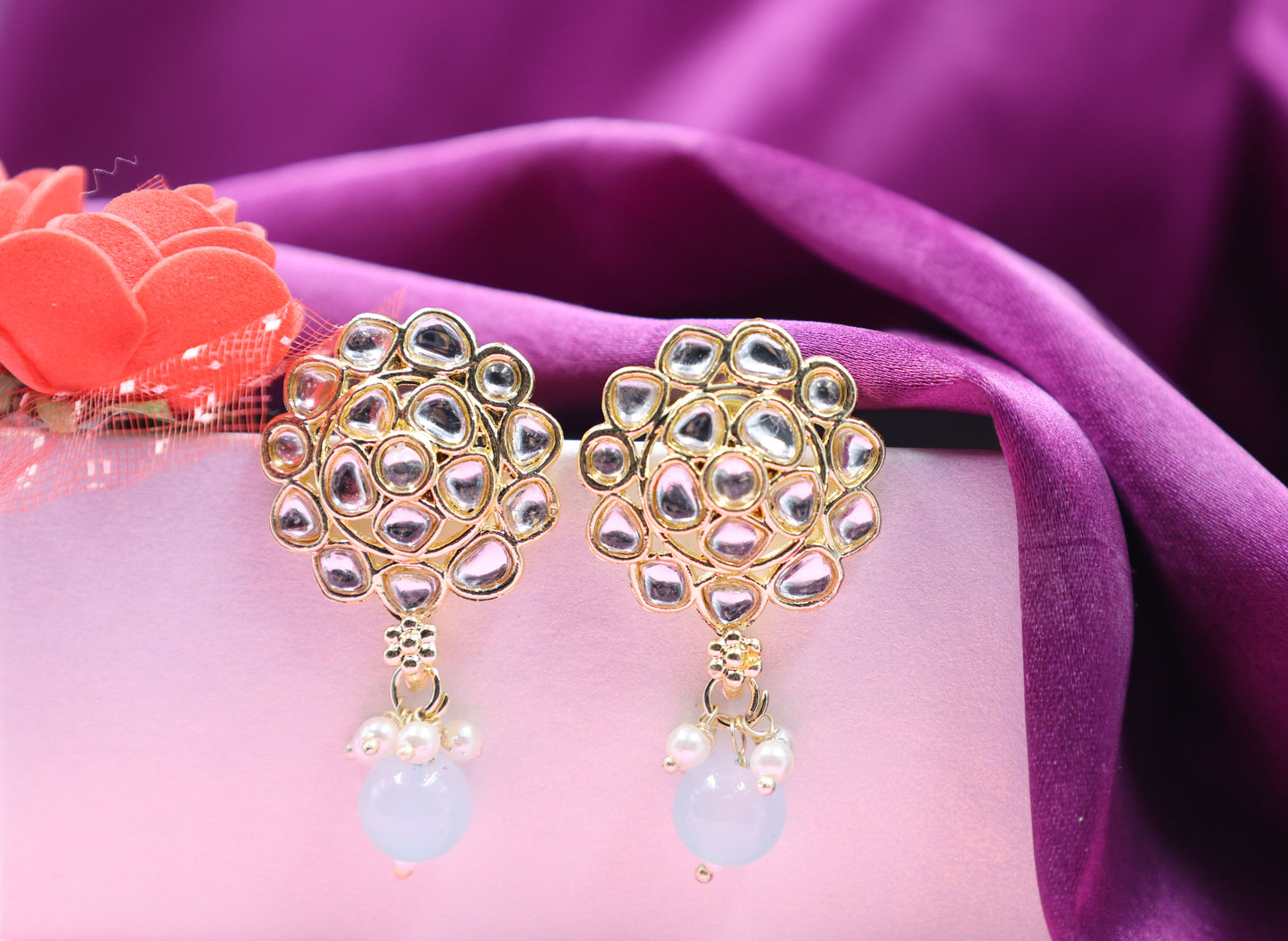 Gold Toned Kundan Studded Drop Earring