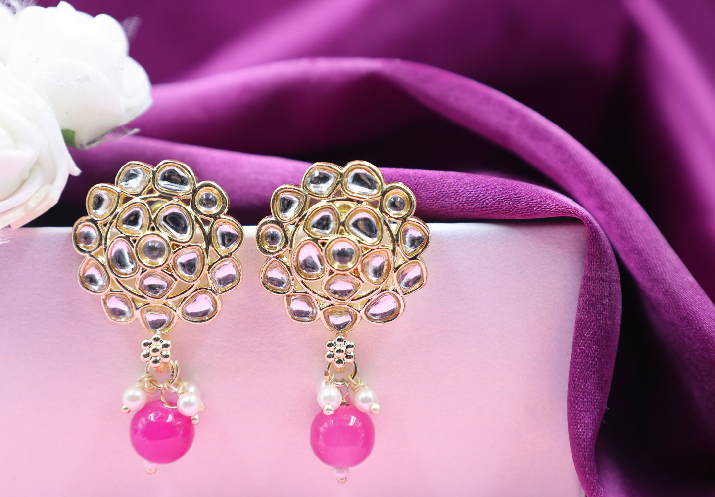 Gold Toned Kundan Studded Drop Earring