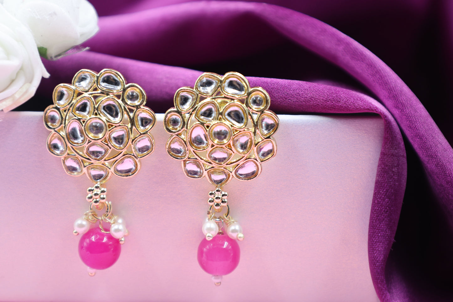 Gold Toned Kundan Studded Drop Earring