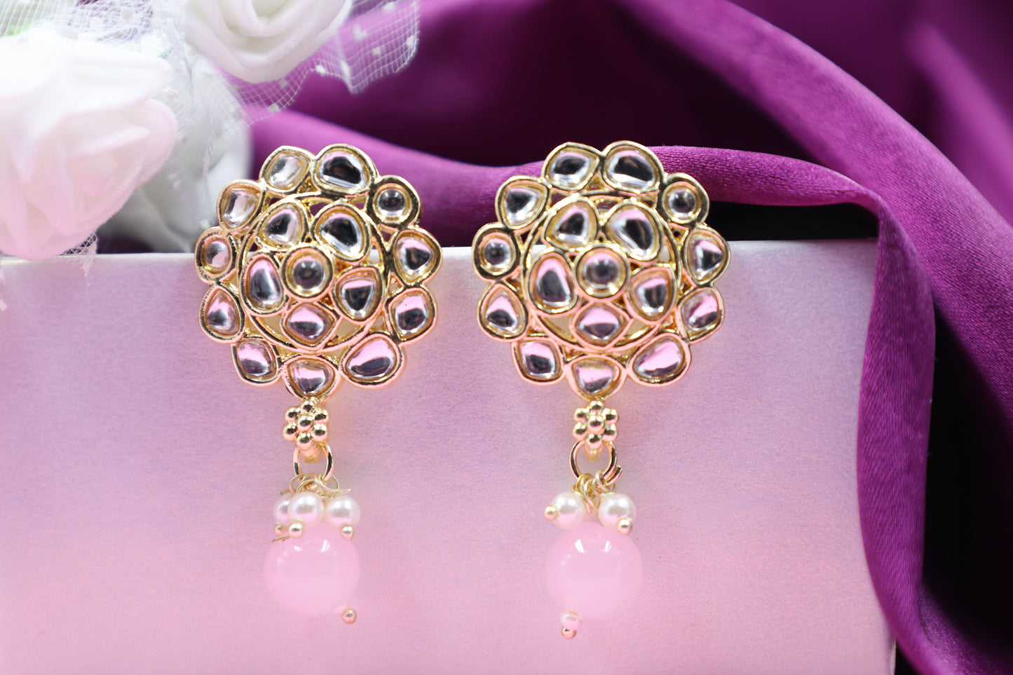 Gold Toned Kundan Studded Drop Earring
