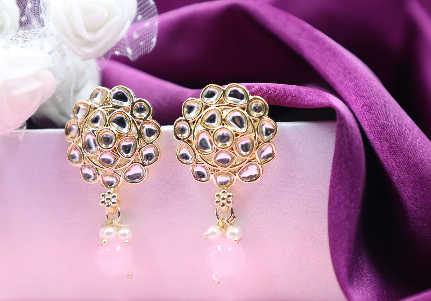 Gold Toned Kundan Studded Drop Earring