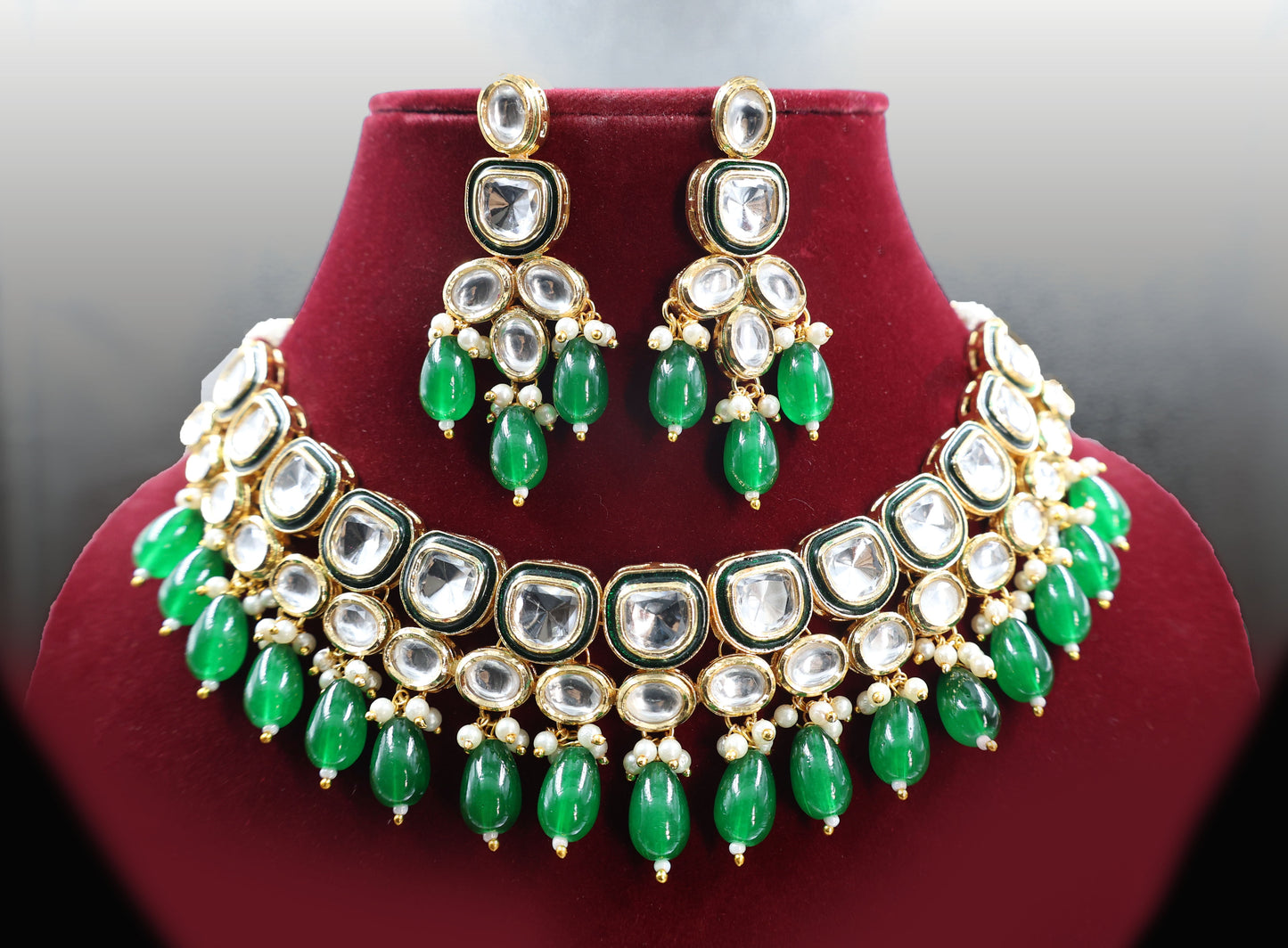 Emerald Elegance Kundan Set
