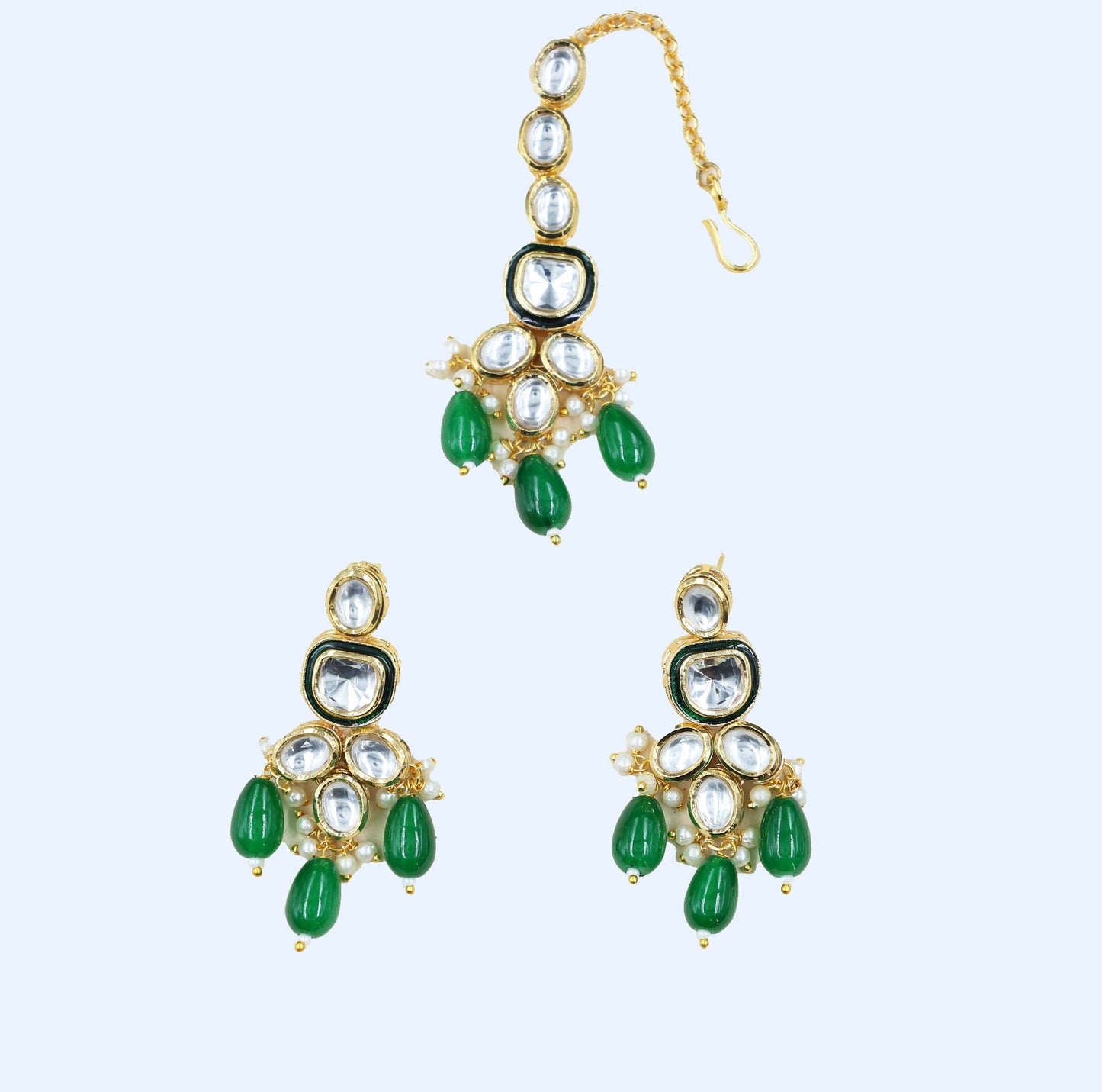 Emerald Elegance Kundan Set