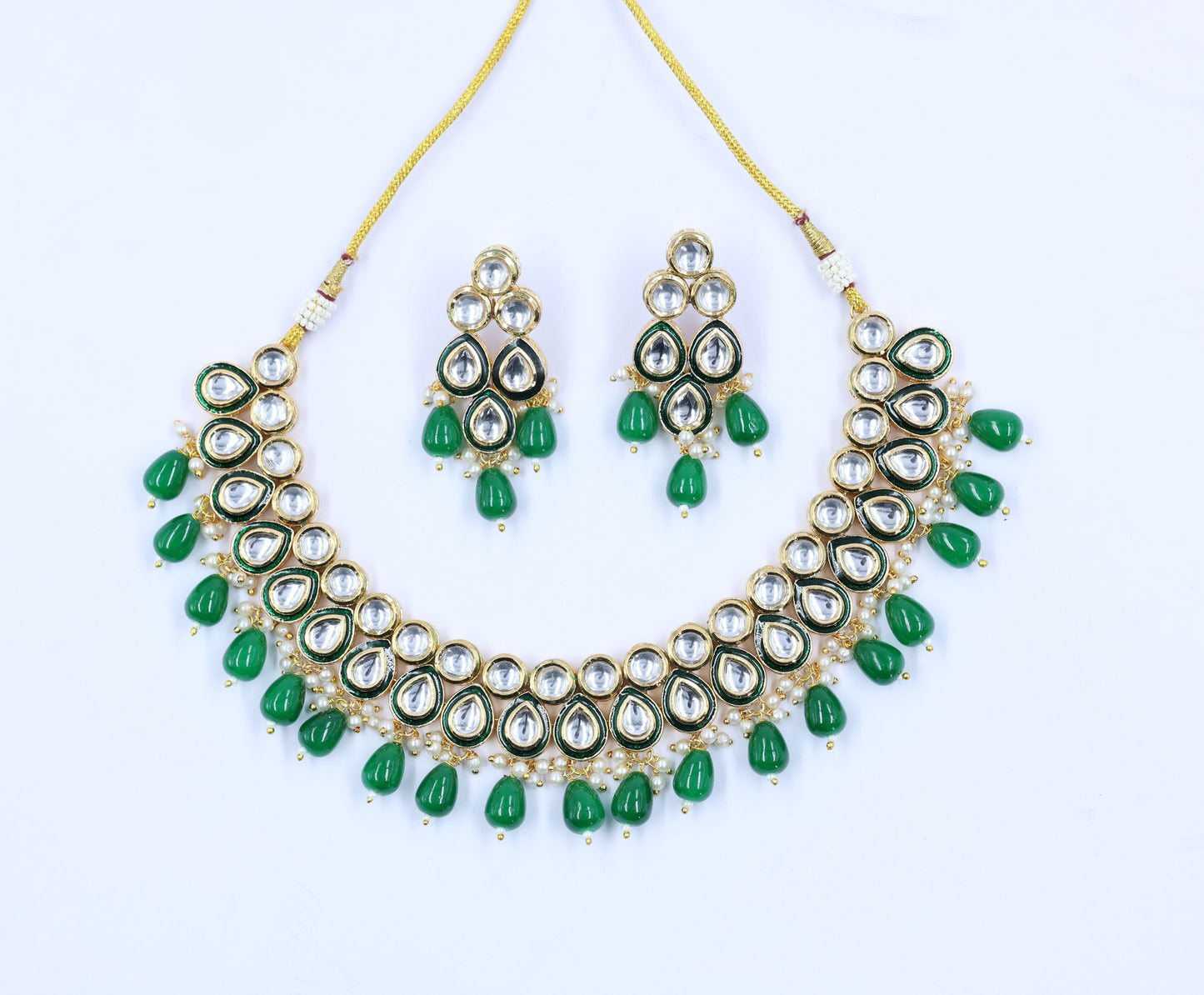 Green Beaded Choker Kundan Set