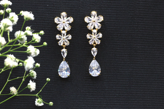 White Stone Drop Earrings