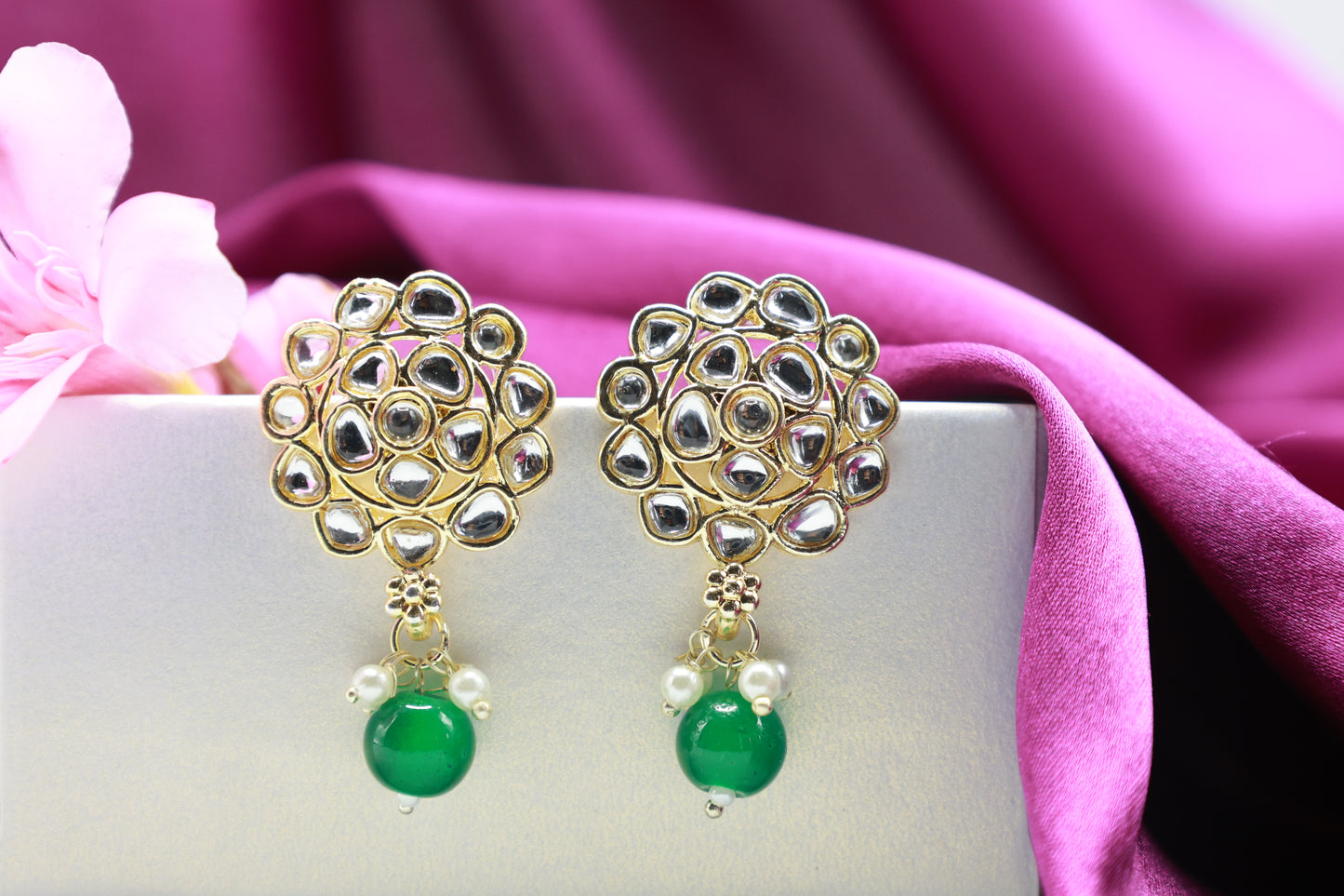 Gold Toned Kundan Studded Drop Earring
