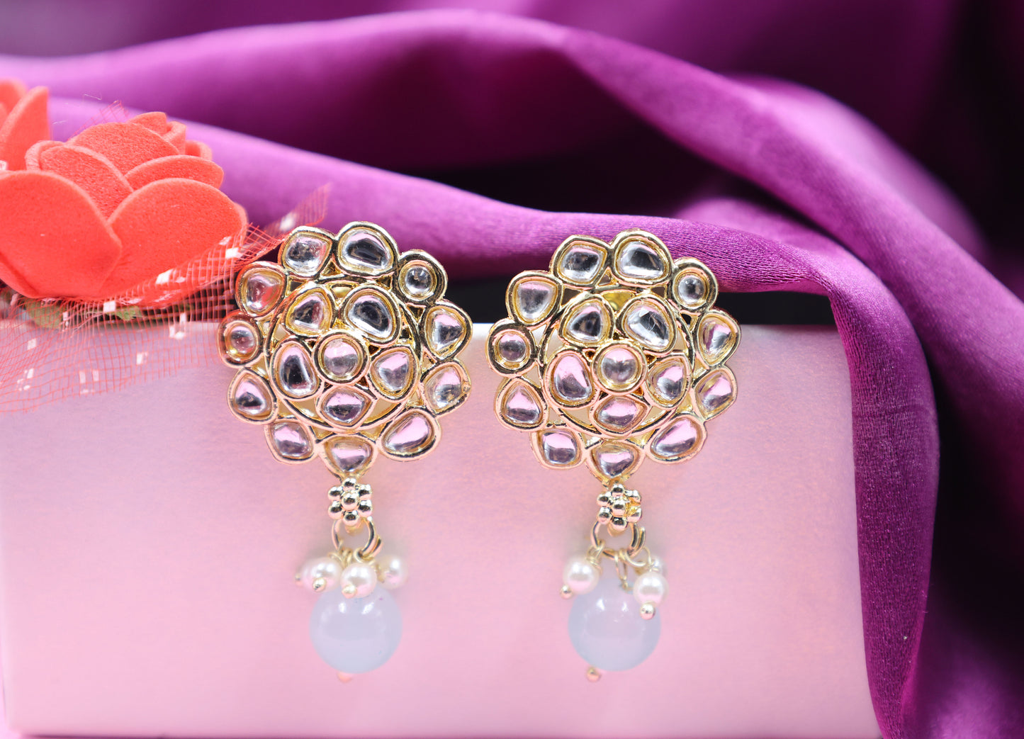 Gold Toned Kundan Studded Drop Earring