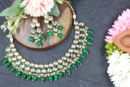 Green Beaded Choker Kundan Set